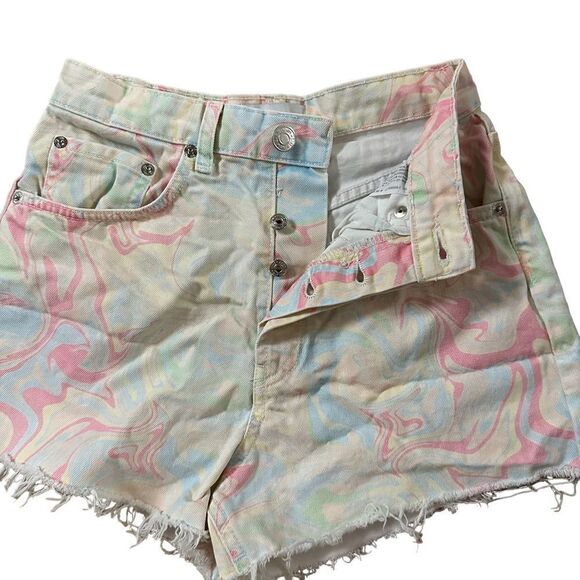 Zara ~ Womens High Rise Shorts ~ Marble Swirl Pastel 5 pocket Denim ~ size 4 - Picture 4 of 9